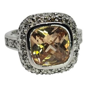 Premier Designs Silver Ring with Gold-Toned Natural Gemstone Sz 7